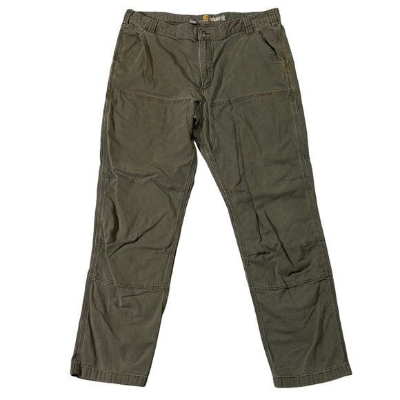 Carhartt mens 40x34 olive green relaxed fit double knee canvas work pants - Picture 1 of 7